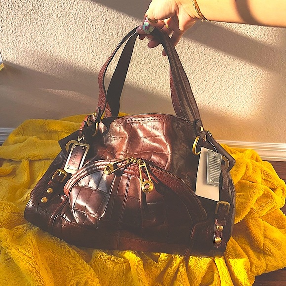 Big brown slouchy Elegant Leather Handbag y2k shoulder bag croc embossed purse - Picture 12 of 16